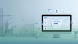 Abstract digital illustration of an online job posting interface on a desktop screen, symbolizing Ontario’s 2026 job posting rules and modern hiring requirements.